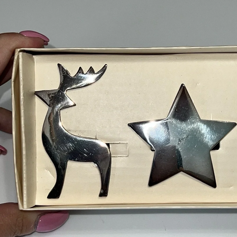 Vintage Pier 1 Silver Plated Christmas Napkin Rings Tree Star Snowflake Reindeer